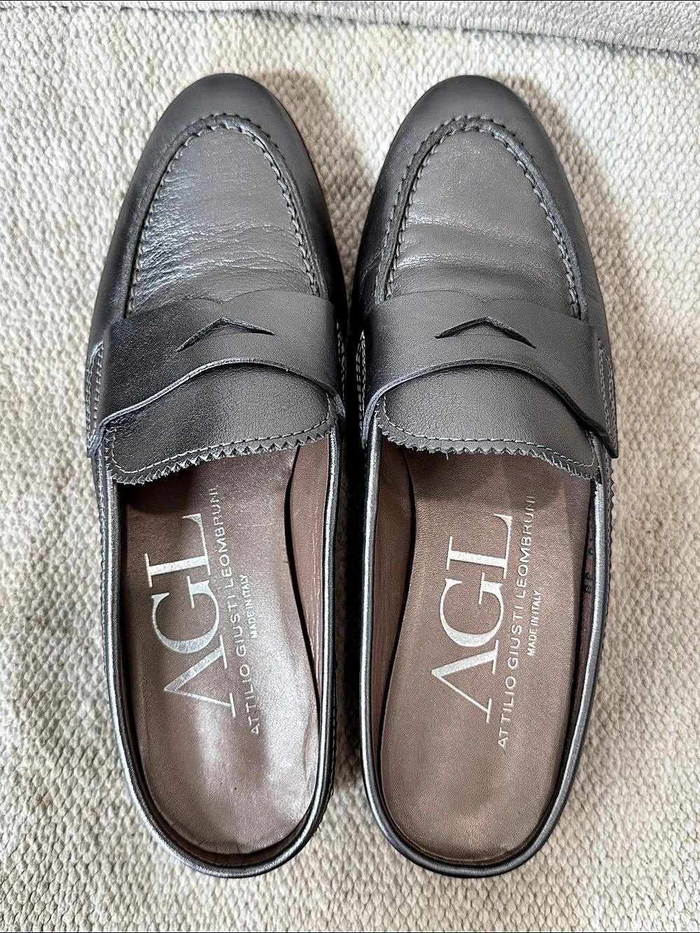 AGL silver Metallic Penny Loafers EU 38